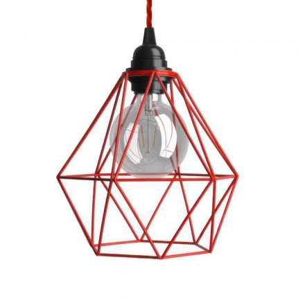 Hanging lamp with textile cable, diamond lampshade and metal details - Made in Italy - Bulb included