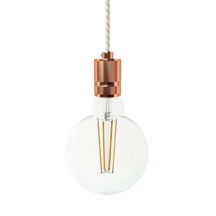 Hanging lamp with textile cable and milled aluminum lamp holder - Made in Italy - Bulb included