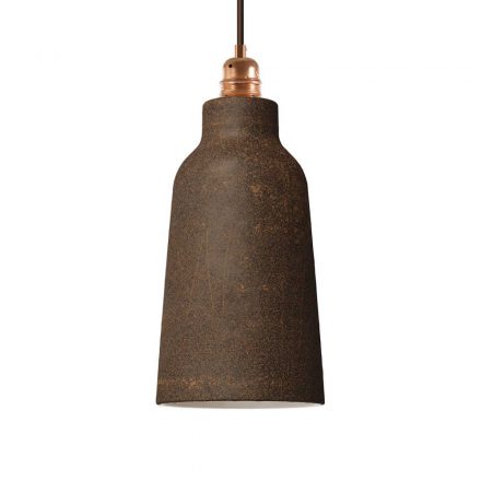  Hanging lamp with textile cable, bottle with ceramic lampshade and metal details - Made in Italy - Bulb included