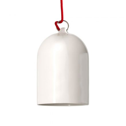  Hanging lamp with textile cable and lampshade Mini Bell XS ceramic shade - Made in Italy - Bulb accessory