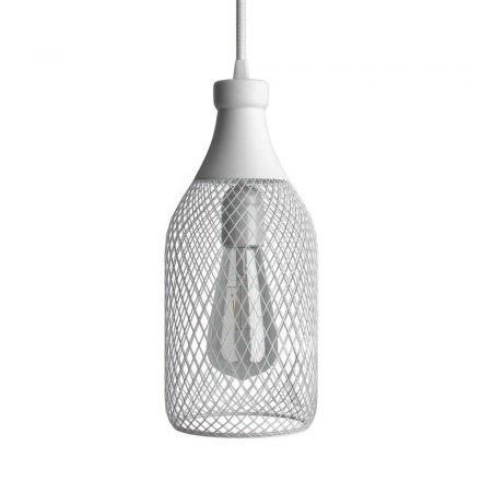  Hanging lamp with textile cable, Jéroboam bottle lamp shade and metal details - Made in Italy - Including bulb