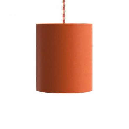  Hanging lamp with textile cable, cylindrical fabric lamp shade and metal details - Made in Italy - With bulb