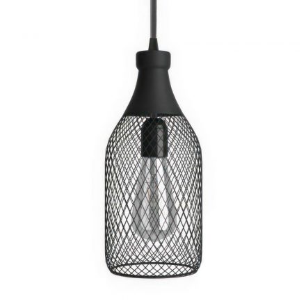  Hanging lamp with textile cable, Jéroboam bottle lamp shade and metal details - Made in Italy - Including bulb