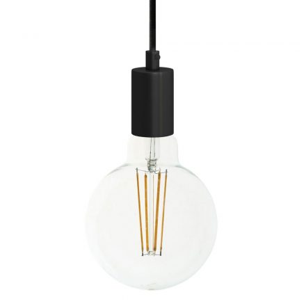  Hanging lamp with textile cable and monochrome metal details - Made in Italy - Bulb included