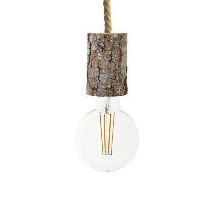  Hanging lamp with marine cord XL and small bark lamp holder - Made in Italy - Bulb included