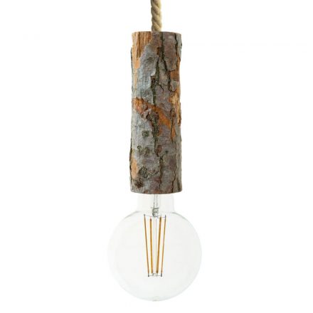 Hanging lamp with marine cord XL and large bark lamp holder - Made in Italy - Bulb included