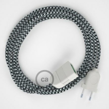  White-black two-tone rayon fabric RP04 2P 10A Extension cable Made in Italy