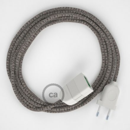  Anthracite Diamond Cotton and Natural Linen Fabric RD64 2P 10A Extension Cord Made in Italy