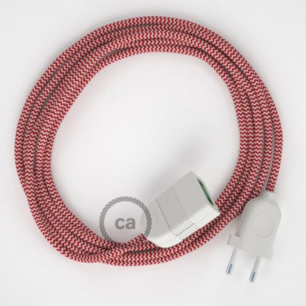 Red ZigZag Rayon fabric RZ09 2P 10A Extension cable Made in Italy