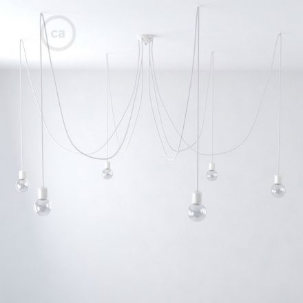  Multiple hanging lamp with 6 drops made in Italy with fabric cable and colored ceramic coating