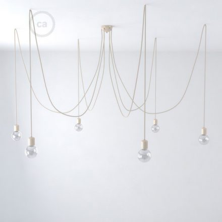  Multiple hanging lamp with 6 drops made in Italy with fabric cable and colored ceramic coating