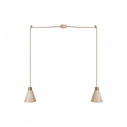  2 drop hanging lamps with wooden conical lampshades