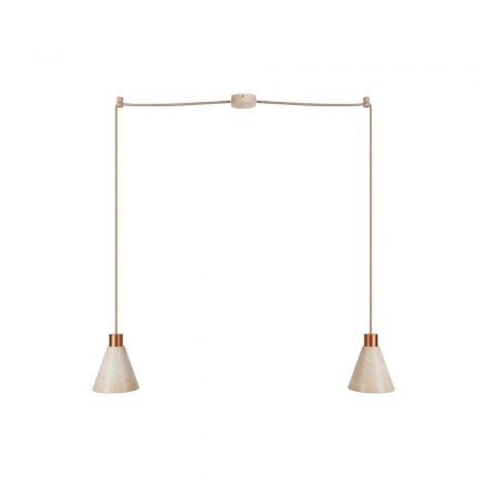  2 drop hanging lamps with wooden conical lampshades