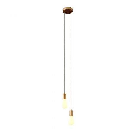  2-light, multi-suspended lamp with fabric cable and metal surface