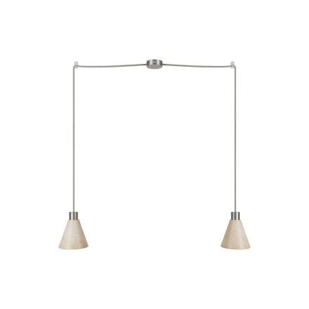  2 drop hanging lamps with wooden conical lampshades