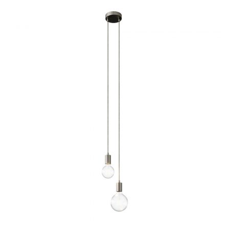  2-light, multi-suspended lamp with fabric cable and metal surface