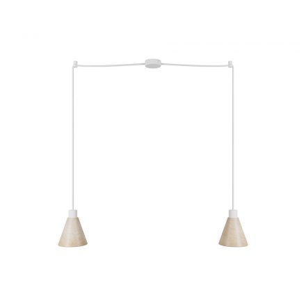  2 drop hanging lamps with wooden conical lampshades