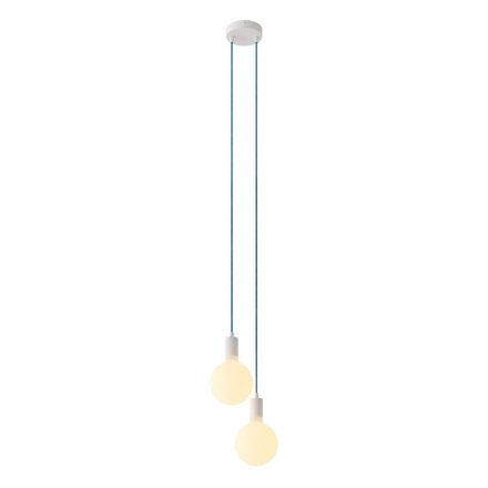  2-light, multi-suspended lamp with fabric cable and metal surface