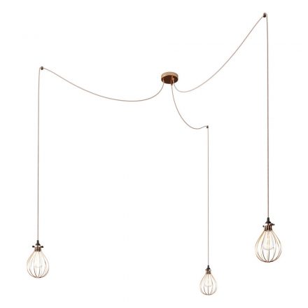  Spider - Made in Italy 3-light multi-suspension lamp with fabric cable and Drop lampshade