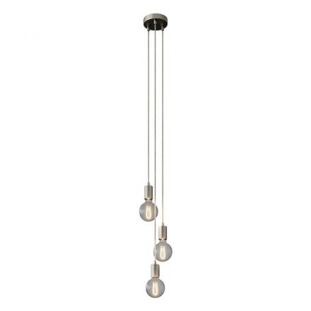  3-light, multi-suspension lamp with fabric cable and metal surface