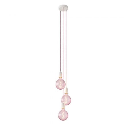  3-light, multi-suspension lamp with fabric cable and metal surface