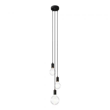  3-light, multi-suspension lamp with fabric cable and metal surface