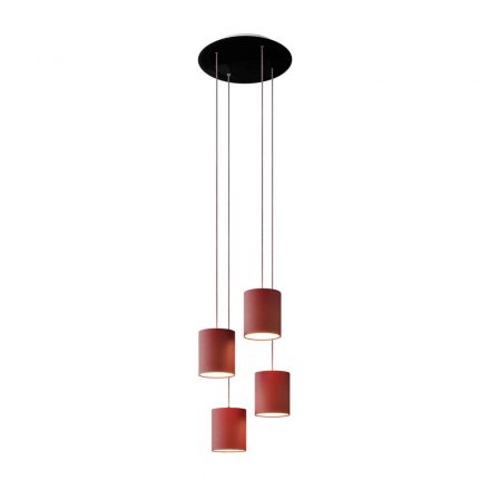 4-light pendant lamp with 400 mm round XXL Rose-One, fabric cable and fabric cylindrical lampshade