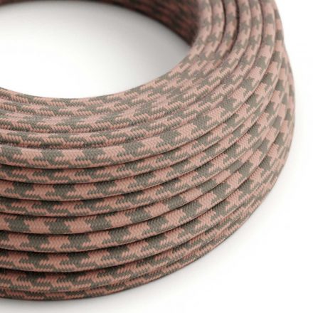  Antique cotton pink and gray houndstooth textile cable - The original creative cables - RP26 round 2x0.75mm / 3x0.75mm