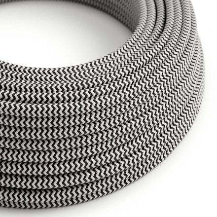 Glossy Carbon Black and Optical White Zigzag Textile Cable - The Original Creative Cables - RZ04 Round 2x0.75mm / 3x0.75mm