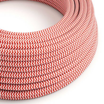  Bright fire red and optical white zigzag textile cable - The original creative cables - RZ09 round 2x0.75mm / 3x0.75mm