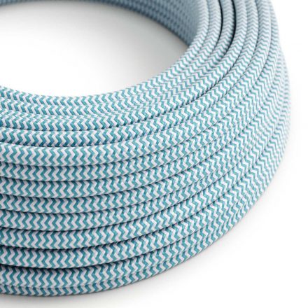  Bright blue cyan and optical white zigzag textile cable - The original creative cables - RZ11 round 2x0.75mm / 3x0.75mm