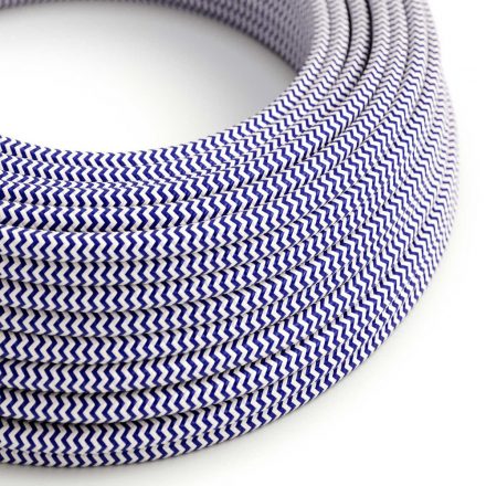  Bright blue and optical white zigzag textile cable - The original creative cables - RZ12 round 2x0.75mm / 3x0.75mm