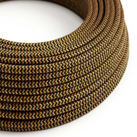  Shiny Gold and Carbon Black Zigzag Textile Cable - The Original Creative Cables - RZ24 Round 2x0.75mm / 3x0.75mm