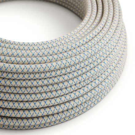  Blue Steward and Beige Criss-Cross Textile Cable - The Original Creative Cables - RD65 Round 2x0.75mm / 3x0.75mm