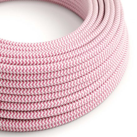  Bright pink fuchsia and optical white zigzag textile cable - The original creative cables - RZ08 round 2x0.75mm / 3x0.75mm