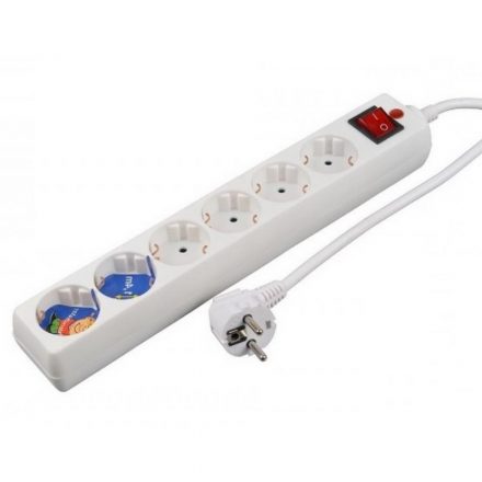  Desktop distributor with switch 6, 1.4m, white, with surge protection 00125101