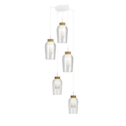 MANTRA-8275 NORA WHITE/WOOD Interior Decorativo Pendant Lamp 5 Lights